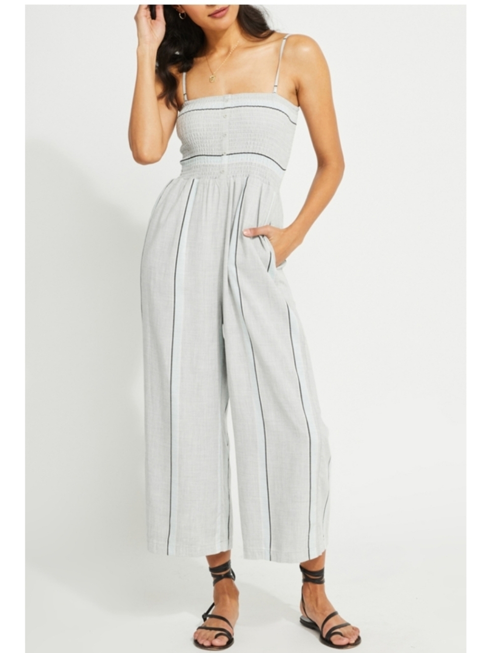 Gentle Fawn Hanna Striped Smocked Jumpsuit In Gray Size Small